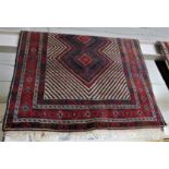 RED AND BLUE GROUND PATTERNED FLOOR RUG WITH SINGLE MARGIN