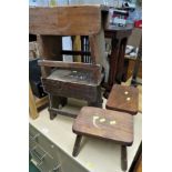 FOUR VINTAGE RUSTIC WOODEN STOOLS