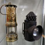 LANCASTER STEAM COAL COLLIERY BRASS MINER'S LAMP, AND PATENT CARBIDE LAMP
