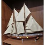 WOODEN MODEL OF SAILING SHIP WITH CLOTH SAILS