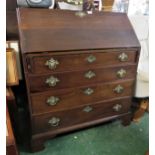 VICTORIAN MAHOGANY FOUR DRAWER BUREAU WITH BRASS HANDLES (A/F)