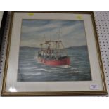 FRAMED AND MOUNTED PICTURE OF FISHING TRAWLER, SIGNED LOWER RIGHT