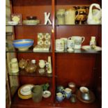 SEVEN SHELVES OF CERAMICS AND CHINAWARE INCLUDING TWO-HANDLED CLEMENTS MALVERN SOUVENIR CUP,