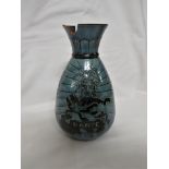 OVOID POTTERY VASE IN BLUE GLAZE, DECORATED WITH DANTE AND BEATRICE IN SCENE FROM THE PARADISIO,