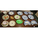 COLLECTION OF BLUE AND WHITE CHINA, K & G ST CLEMENT FRUIT PLATES AND OTHER DECORATIVE CERAMICS