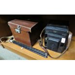 LARGE BOX CAMERA WITH LEATHER CARRY CASE BY A P PARIS AND TRIPOD