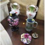 PAIR OF AUSTRIAN VICTORIAN VASES DECORATED WITH POPPIES, CARLTON WARE FLORAL VASE, CHINA POSIES