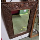 RECTANGULAR WALL MIRROR IN ART NOUVEAU STYLE FOLIATE CARVED OAK FRAME