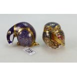 Royal Crown Derby badger and owl paperweights (2)