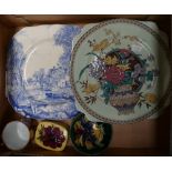 A collection of pottery including a small Moorcroft orchid dish, Moorcroft Anemone box & cover,