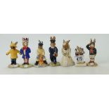 Royal Doulton Bunnykins figures Rainy Day DB147, Uncle Sam DB50, Be Prepared DB56, Aerobic DB40,