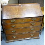 Georgian 4 drawer bureau with x banding and shell inlay on bracket feet (spilt to front)