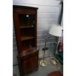 20th Century Mahogany corner cupboard with two modern metal standard lamps (3)