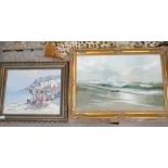 Oil on canvas continental seascape and larger similar item (2)