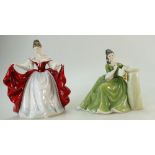 Royal Doulton lady figures Sara HN2265 and Secret Thoughts HN2382 (2)