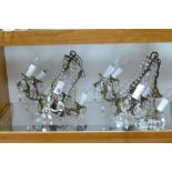 Brass decorative 5 arm chandelier with glass droppers(2)