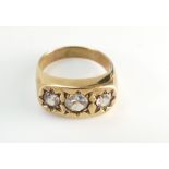 9ct gold gents 3 white stone gents ring size T1/2, 6.6g gross.