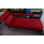 Edwardian chaise lounge in red velvet upholstery