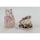 Royal Crown Derby frog and beaver paperweights (gold stopper) (2)