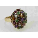 9ct hallmarked gold multi gemstone cluster ring size O