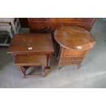 20th Century oak nest of 3 tables with a sewing box cabinet (2)