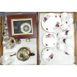 A mixed collection of silver plated items together with Coclough floral decorated tea set(2 trays)