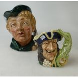 Royal Doulton large character jug Dick Whittington D6375 and small character jug Capt Hook D6601