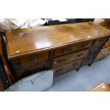 Edwardian walnut and burr walnut sideboard & a brass framed bevel edged wall hanging mirror