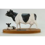 Beswick Connoisseur Friesian Cow & Calf on Wooden Plinth