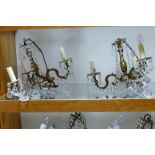 Brass decorative 3 arm chandelier with glass droppers(2)