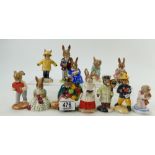 Royal Doulton bunnykins Old Balloon Seller DB217, Girl Skater DB153, Buntie DB2, Goodnight DB157,