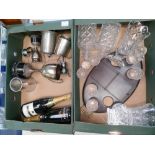 A mixed collection of items including cut glass decanter sets,