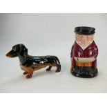 Royal Doulton large toby jug The Huntsman and Beswick Dachshund (2)