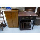 A 1930's Inlaid teak 2 door record storage cabinet and a mahogany reproduction Victorian style