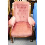 Victorian walnut red velvet armchair