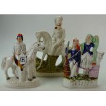 Three Staffordshire figures - jockey, Hector Macdonald (head re stuck) and Highland Jessie 22.