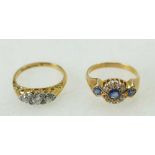 2 x 18ct gold rings - Diamond 3 stone 20pt & 2 x 10pt.