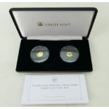 Gold coins x 2 - 9ct 25p gold coins from Alderney. Limited edition of 499, 1g each, box & COA.