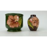 Moorcroft small vase and planter decorated in the hibiscus design,