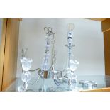 Modern Glass & polished steel chandelier & similar table lamp(2)