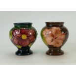 Two Walter Moorcroft Urn shaped Vases in Clematis & Hibiscus designs