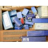 A collection of blue boxed Hornby Dublo items to include points, track.
