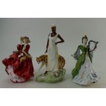 Royal Doulton lady figures Ireland HN3629, Top O The Hill HN1834 and Charlotte HN3811,