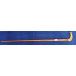 A shepherds wooden herding stick with rams horn handle,