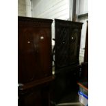 A 20th Century dark oak 4 door leaded glazed corner cupboard,