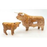 Beswick Highland Bull 2008 and Calf 1827D(2)