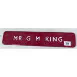 Original enamelled British Rail door plate fo Mr G M Kingzo