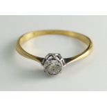 18ct gold diamond solitaire ring, 1.7g. Size L1/2.