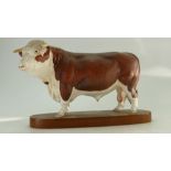 Beswick Connoisseur Hereford Bull on Wooden Plinth