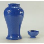 William Moorcroft Powder Blue Vase with Full Signature & Powder Blue Small Bowl with Moorcroft